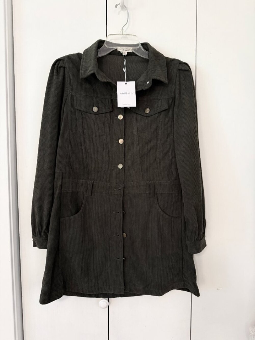 Cordoroy Button Front Shirt Dress Tunic - New With Tags